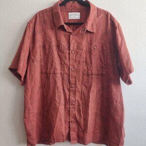 REI Cooperative Shirt Mens 2XL Rust Brown Organic Cotton Hemp Outdoors Map Print